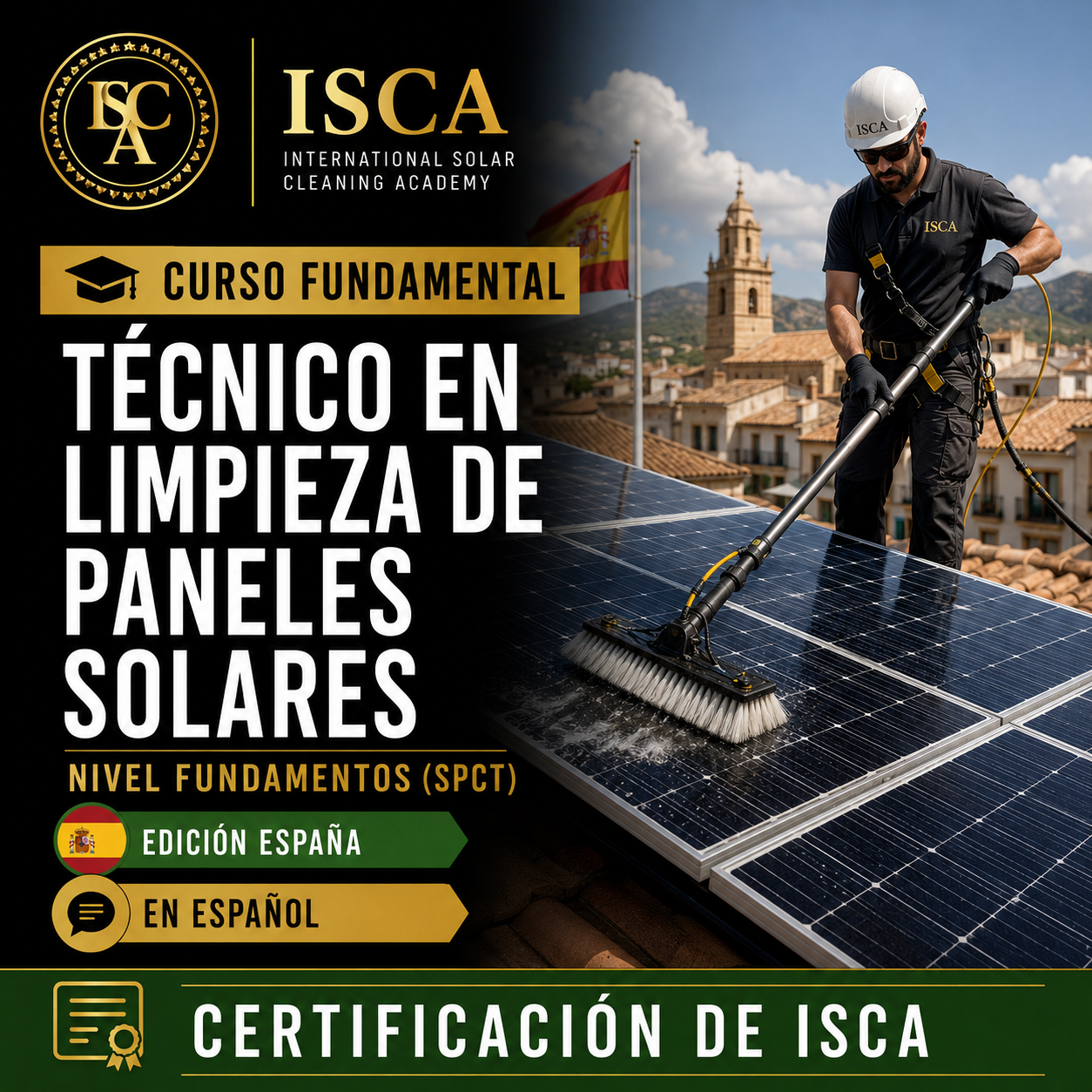 Curso ISCA de Formación para Técnico en Limpieza de Paneles Solares – Nivel Fundamentos (SPCT) – Edición España