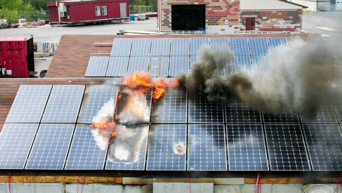 Solar panels on fire