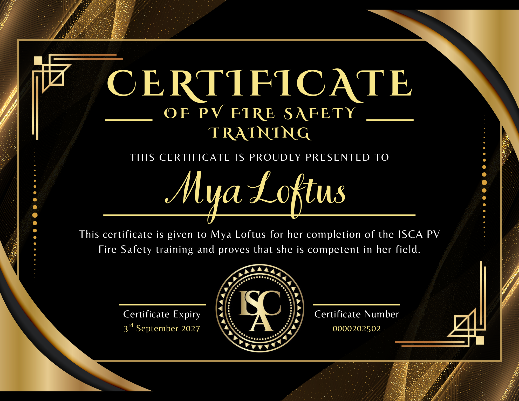 ISCA PV Fire Safety Certificate