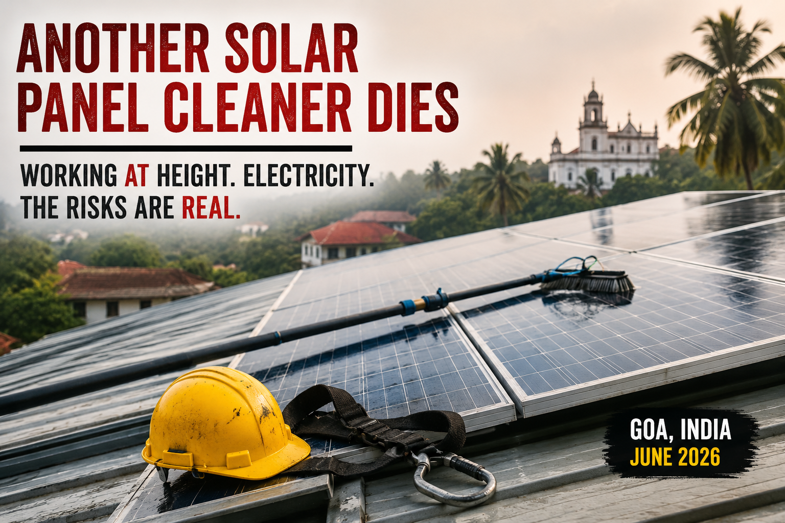 A water fed pole and safety equipment resting on a solar panel